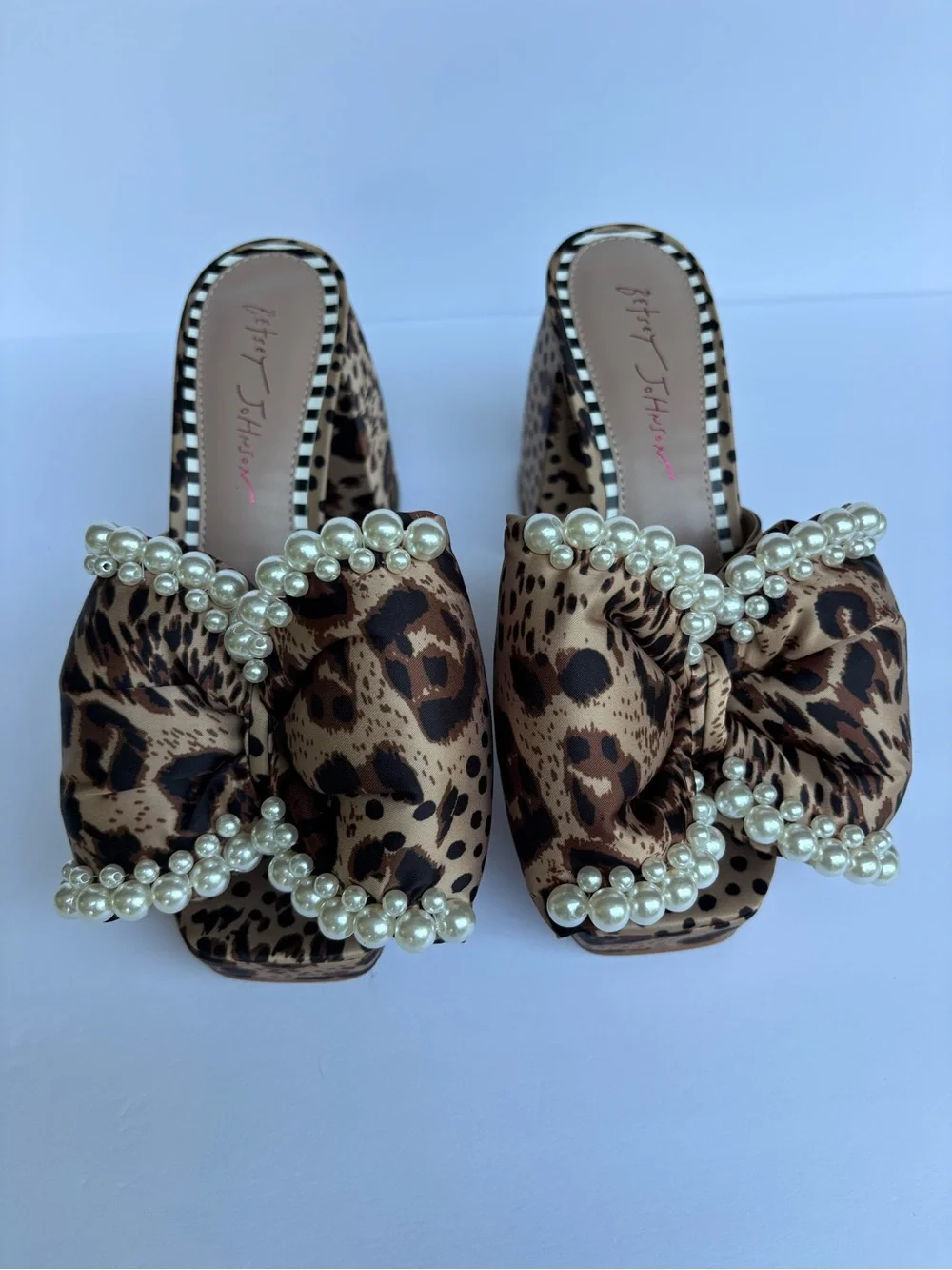 Betsey Johnson Leopard Pearl-Trim Block Heel - Brown/Black - Picture 5 of 8